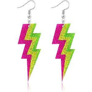 80s Earrings for Women Acrylic Lightning Bolt Drop Earrings Retro 80s 90s Glow P
